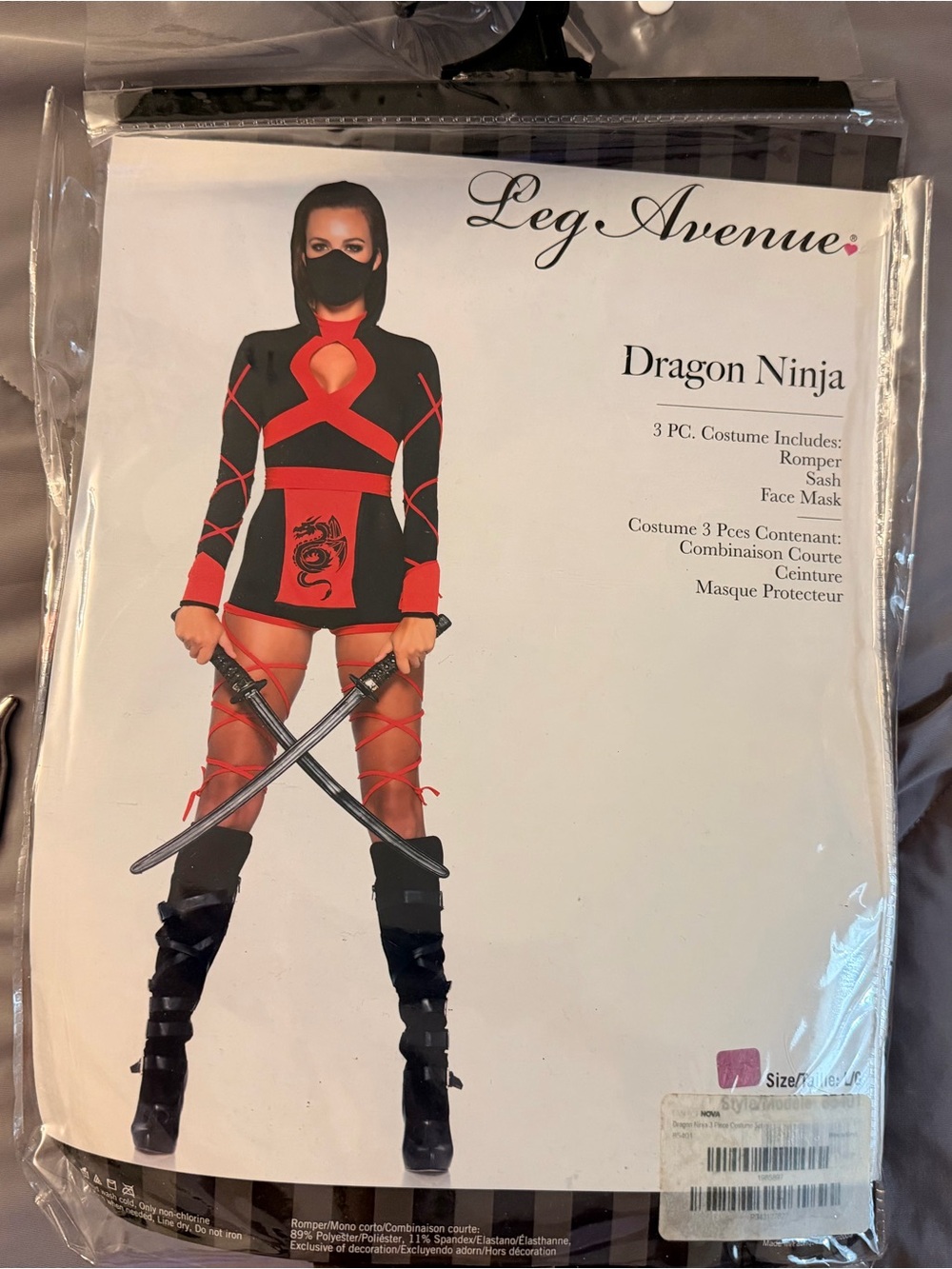 Leg Avenue women's Dragon Ninja Costume - Black & Red with ninja spikes Large